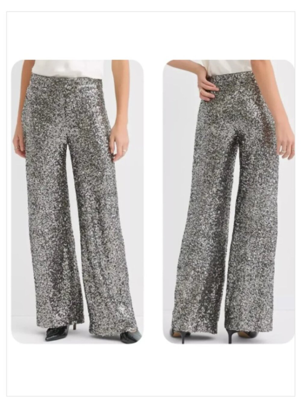 LOFT Clean Wide Leg Pants in Sequin Size 2 Petite Silver Grey Lined